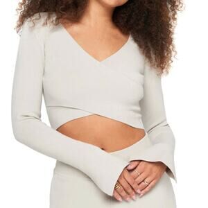 SPIRITUAL GANGSTER | Hadley Wrap Crossover Long Sleeve Crop Top Birch | XS